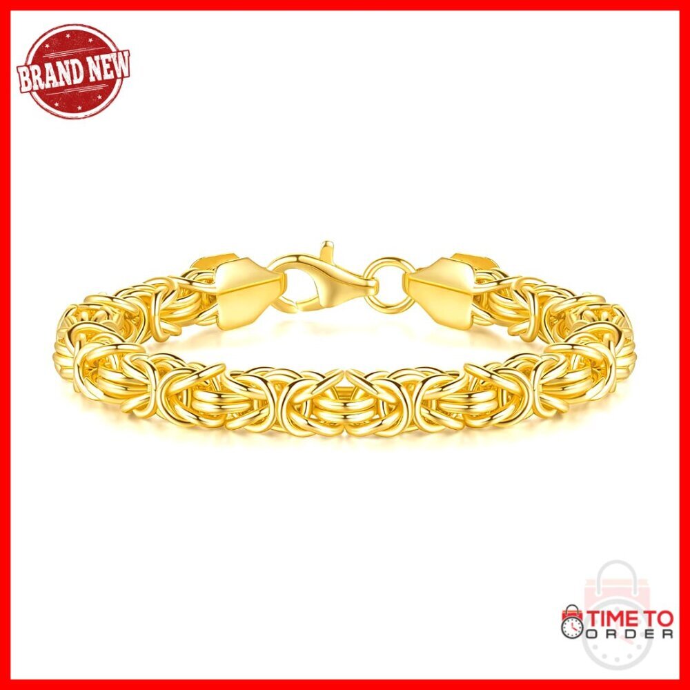 14K Gold Plated Byzantine Chain Bracelet Stackable Unisex 6.5-8.5 Inches
